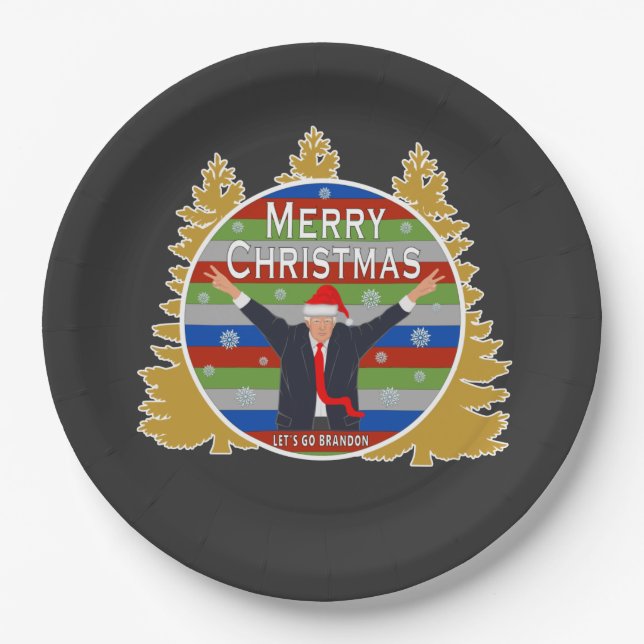 Let's Go Brandon Christmas Trump Snowflake Holiday Paper Plate (Front)