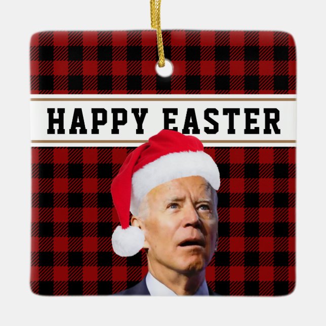 Let's Go Brandon FJB Xmas, Happy Easter Ceramic Ornament (Front)