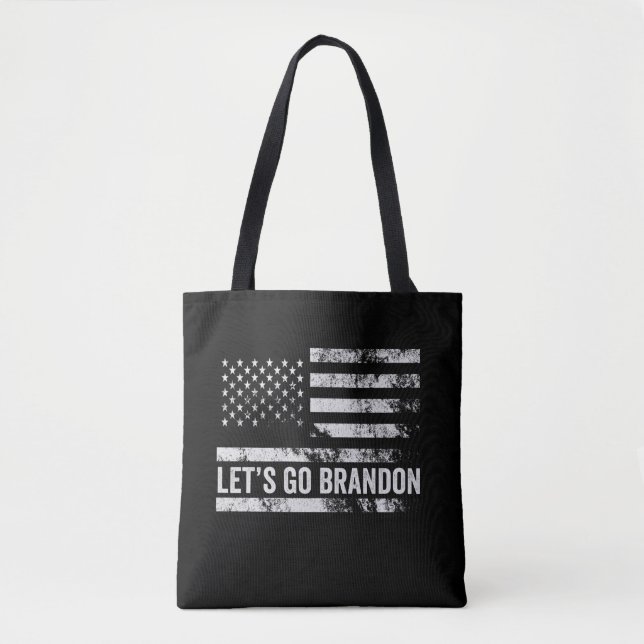Let's go Brandon Funny Patriotic American Flag Tote Bag (Front)