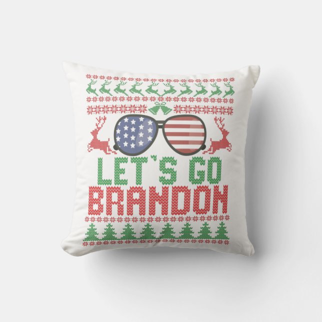 Let's Go Brandon Funny Ugly Christmas Sweater Throw Pillow (Front)