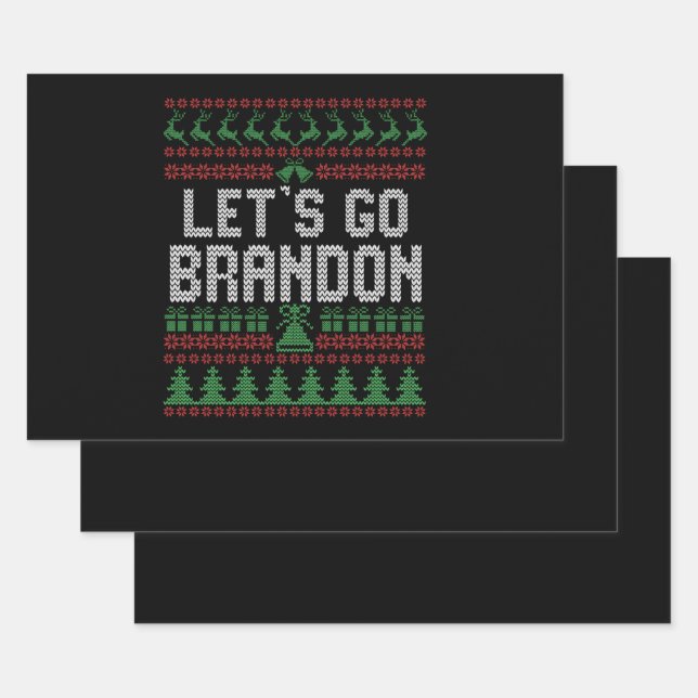 Let's Go Brandon Funny Ugly Christmas Sweater Wrapping Paper Sheet (Set)