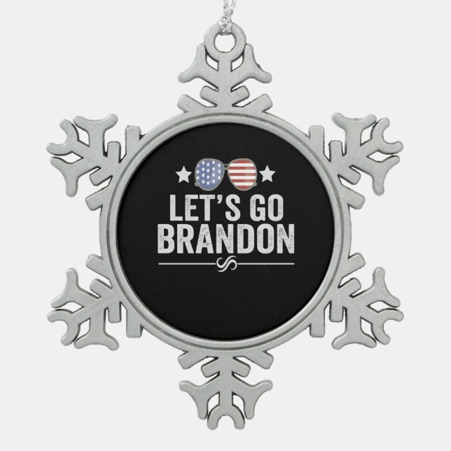 Let's go Brandon Patriotic American Sunglasses Snowflake Pewter Christmas Ornament (Front)