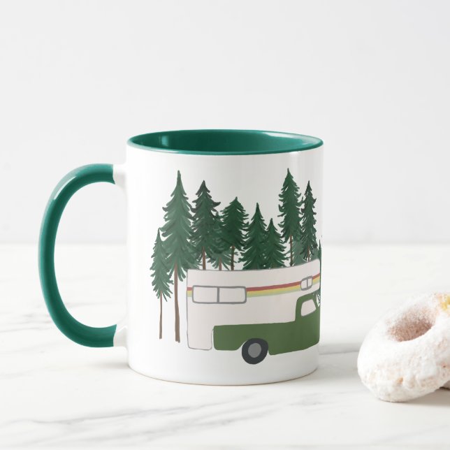 Let's go CAMPING! RVing Truck Camper Green RV Mug (With Donut)