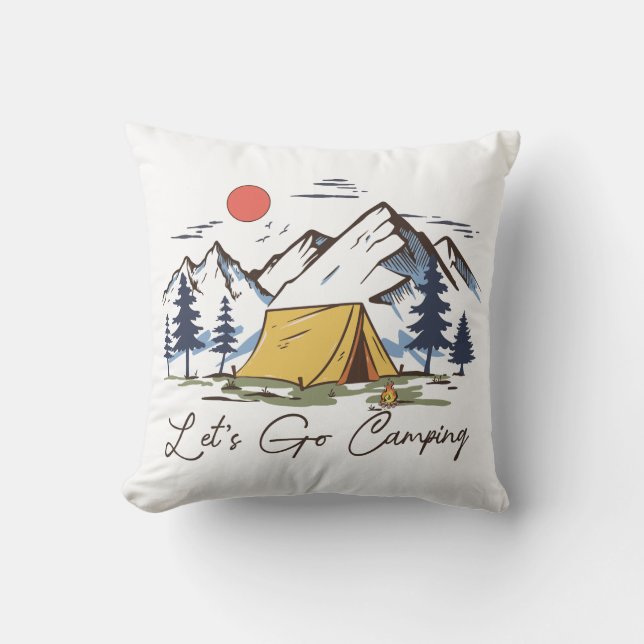Let's Go Camping Throw Pillow (Front)