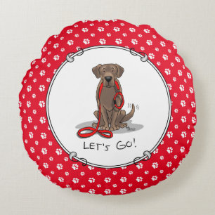 Let's Go! Chocolate Lab Labrador Retriever Funny Round Pillow