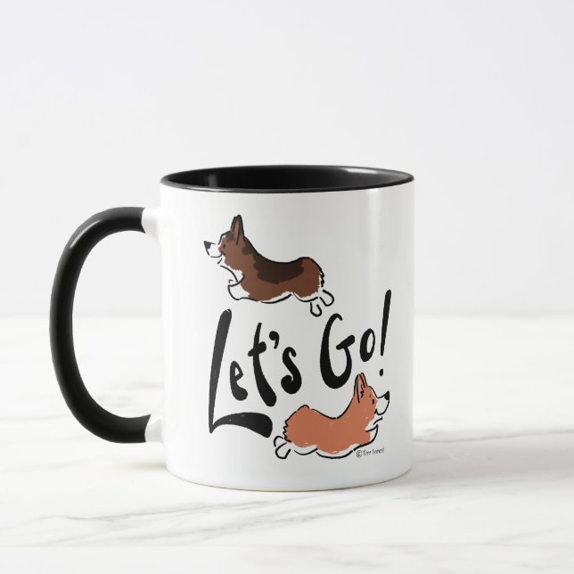 "Let's Go" Cute Corgi Fun Dog Motivational Mug (Left)
