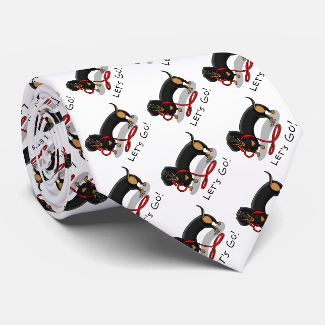 Let's Go! Dachshund (black and tan) Funny dog Tie (Rolled)