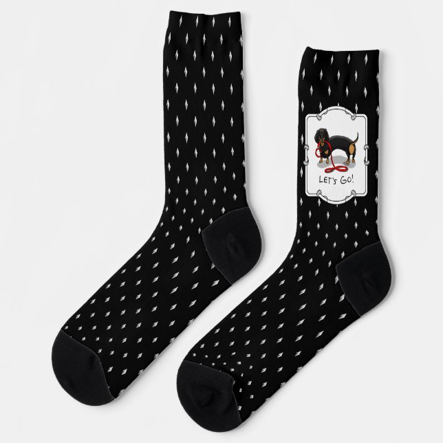 Let's Go! Dachshund Dog (black and tan) Funny cute Socks (Left)