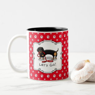 Let's Go! Dachshund Dog (black and tan) Funny cute Two-Tone Coffee Mug