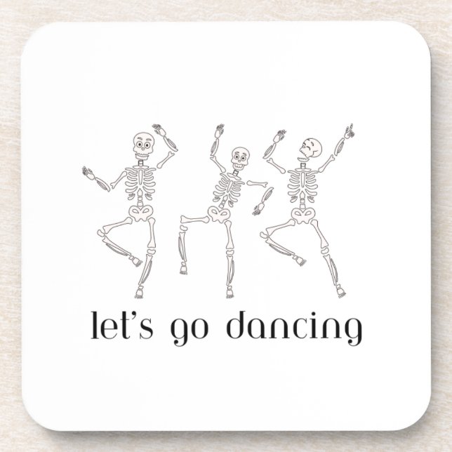 Lets Go Dancing with 3 skeleton on a coaster set (Front)