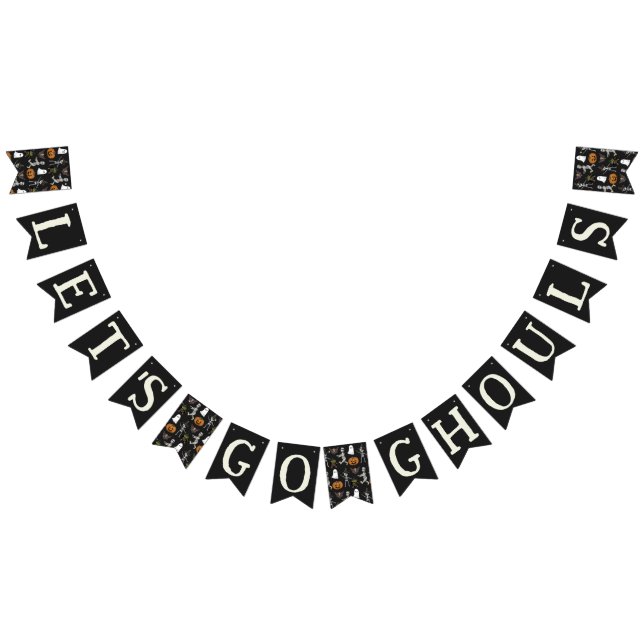 Let's Go Ghouls Black Halloween Costume Party  Bunting Flags (All)