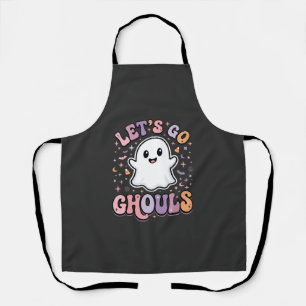 Lets Go Ghouls Cute Halloween Ghost Graphic Design Apron
