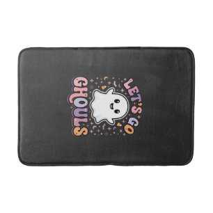 Lets Go Ghouls Cute Halloween Ghost Graphic Design Bath Mat