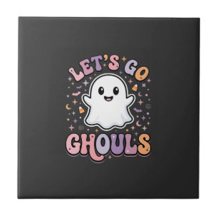 Lets Go Ghouls Cute Halloween Ghost Graphic Design Tile