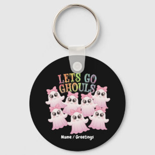 Lets Go Ghouls Cute Pastel Pink Halloween Ghosts Keychain