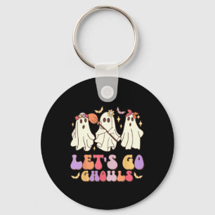 Let's Go Ghouls Cute Retro Halloween Ghost Squad Keychain