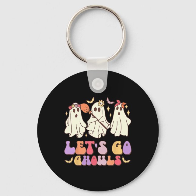 Let's Go Ghouls Cute Retro Halloween Ghost Squad  Keychain (Front)