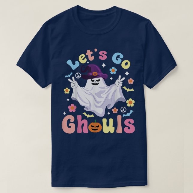 Let's Go Ghouls, Funny Halloween, Spooky Ghost Wit T-Shirt (Design Front)