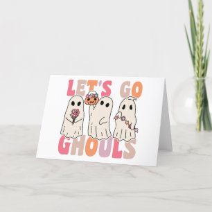 Let's Go Ghouls Groovy Ghost With Vintage Flowers Holiday Card