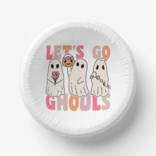Let's Go Ghouls Groovy Ghost With Vintage Flowers Paper Plate