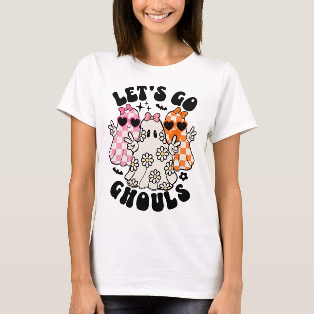 Let's Go Ghouls Halloween Ghost Floral Spooky Seas T-Shirt (Front)