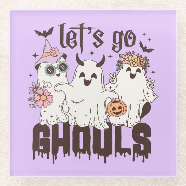 Let's Go Ghouls Halloween Glass Coaster (Front)