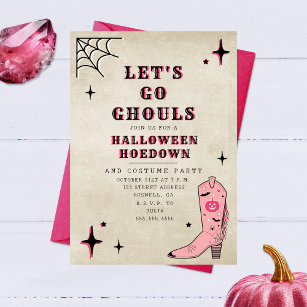 Let's Go Ghouls Halloween Party Pink Boot Invitation