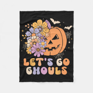 Let's Go Ghouls Halloween Pumpkin Costume Retro Gr Fleece Blanket