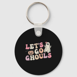 Let's Go Ghouls Halloween Retro Ghost Pumpkin Wome Keychain