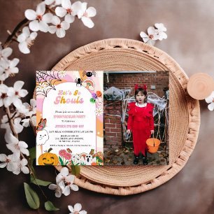 Let's Go Ghouls Halloween Retro Groovy Birthday  I Invitation