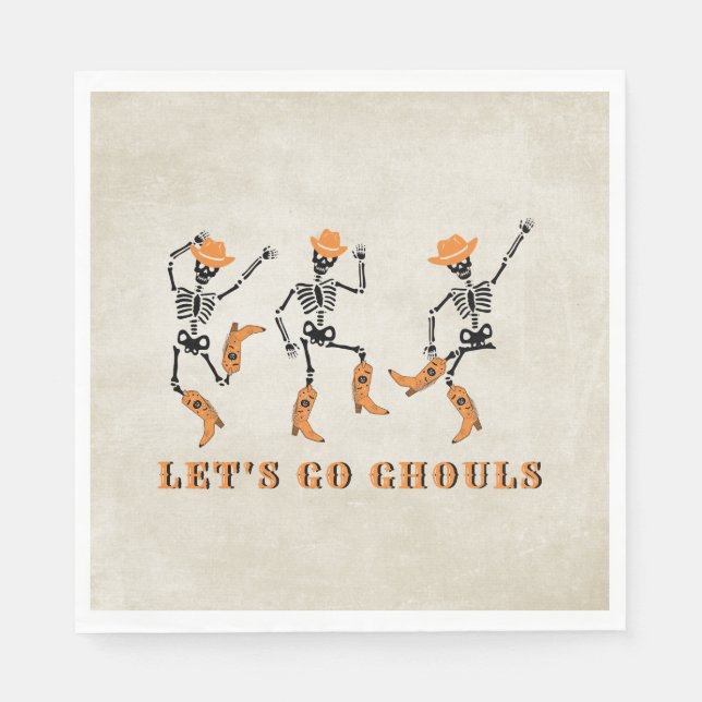 Let's Go Ghouls Halloween Skeletons Cowboy Napkin (Front)