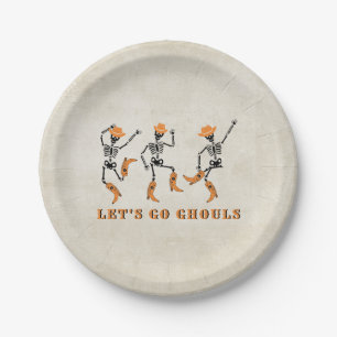Let's Go Ghouls Halloween Skeletons Cowboy Paper Plate