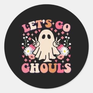 Let's Go Ghouls Retro Floral Ghost Groovy Hallowee Classic Round Sticker