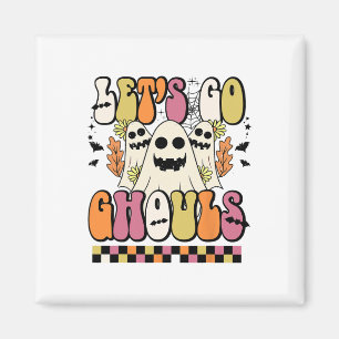 Let's Go Ghouls Retro Floral Ghost Groovy Hallowee Magnet