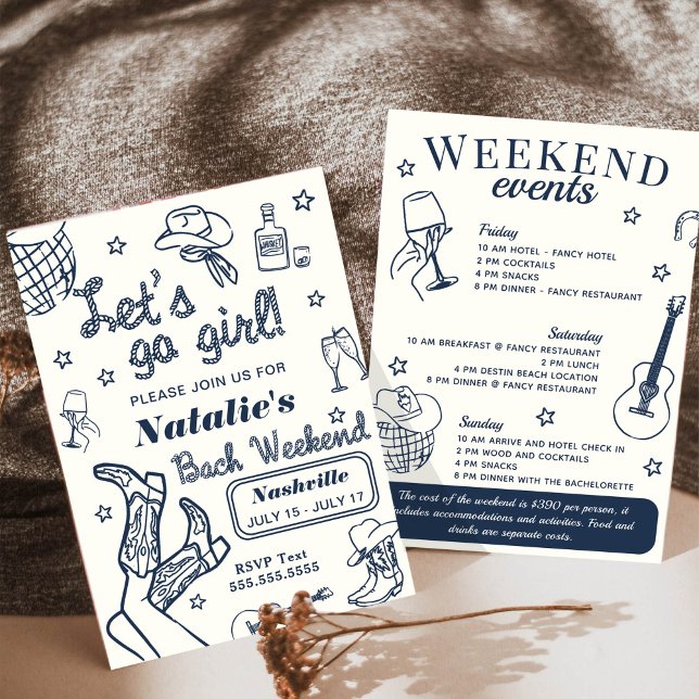 Let's Go Girl Nashville Bachelorette Itinerary Invitation (Creator Uploaded)