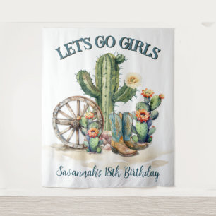 Lets Go Girls Cowgirl Western Rodeo Theme Cactus Tapestry