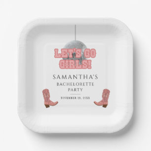 Lets Go Girls Disco Cowgirl Bachelorette Party Paper Plate