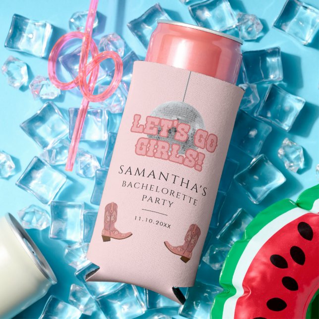 Lets Go Girls Disco Cowgirl Bachelorette Party Seltzer Can Cooler (In Situ Summer)