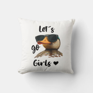 Let's Go Girls Heart Funny Duck Wearing Sunglasses Throw Pillow