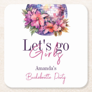 Let's Go Girls Pink Last Disco Bachelorette Party Square Paper Coaster