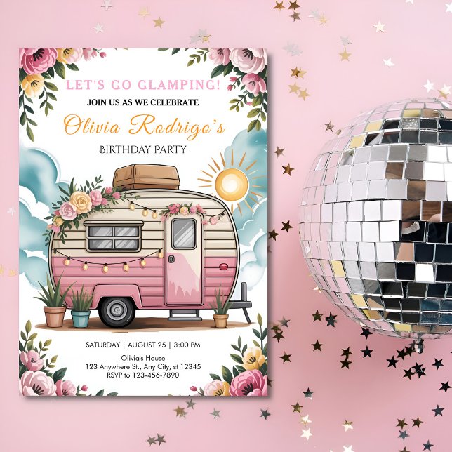 Let's Go Glamping Girl's Boho Camper Birthday Pa Invitation (Creator Uploaded)