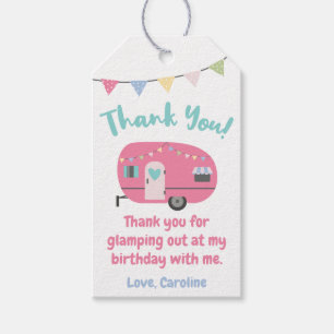 Let's Go Glamping Girly Birthday Thank You Favour Gift Tags