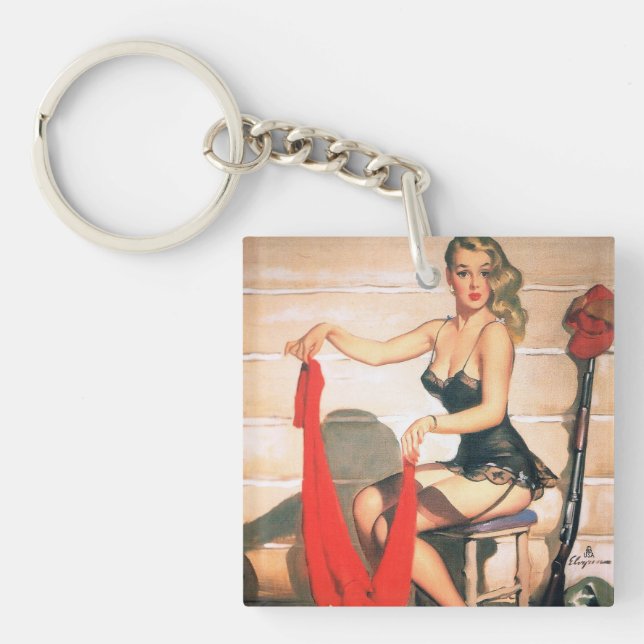 Let's Go Hunting - Vintage Pin-up Art Keychain (Front)