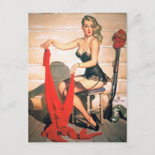Let's Go Hunting - Vintage Pin-up Art Postcard