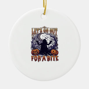 Lets Go Out Bite Ghost Pumpkins Bats Moon Ceramic Ornament