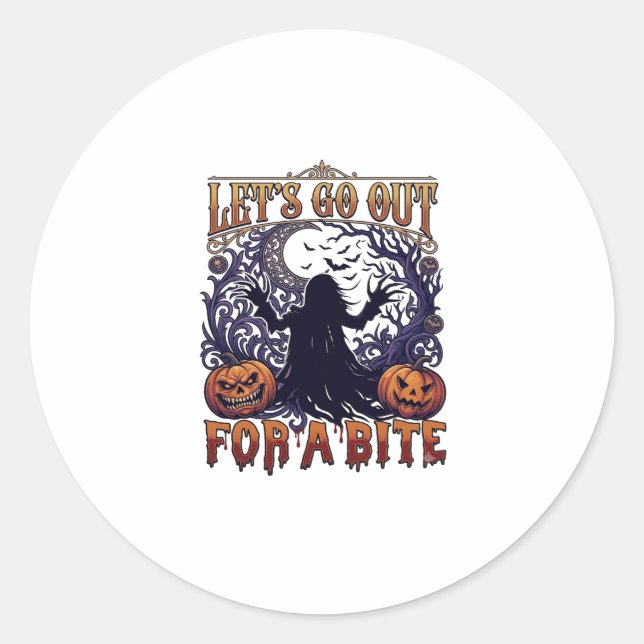 Lets Go Out Bite Ghost Pumpkins Bats Moon Classic Round Sticker (Front)