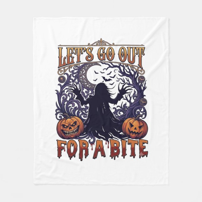 Lets Go Out Bite Ghost Pumpkins Bats Moon Fleece Blanket (Front)