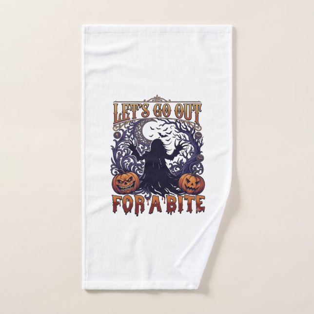 Lets Go Out Bite Ghost Pumpkins Bats Moon Hand Towel (Hand Towel)