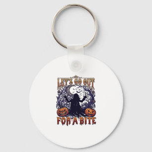 Lets Go Out Bite Ghost Pumpkins Bats Moon Keychain