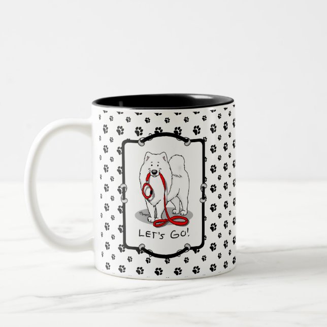 Let's Go! Samoyed & leash Two-Tone Coffee Mug (Left)